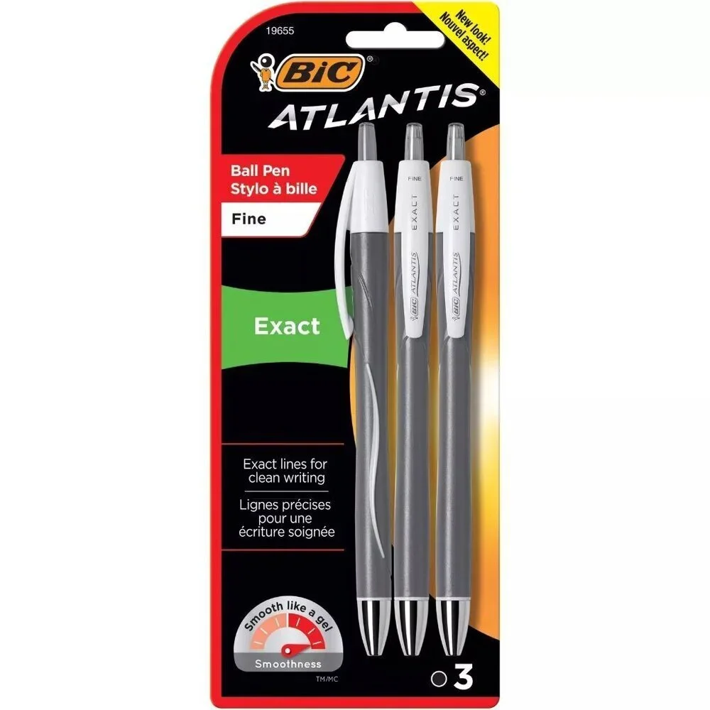 BIC Atlantis Exact Retractable Ball Pen, Fine Point (0.7 mm), Black, 3 Count